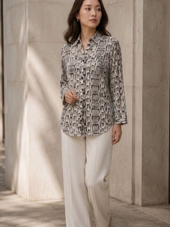 Express Portofino Tops - Express Portofino Snake Print Blouse Button Front Career Top S Minimalist Chic